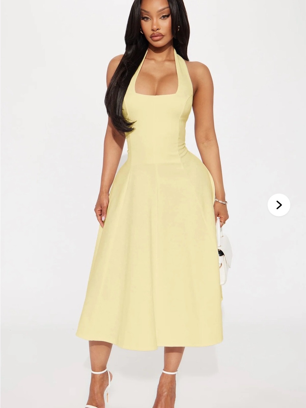 Fashion Nova Pale Yellow Halter Midi Dress